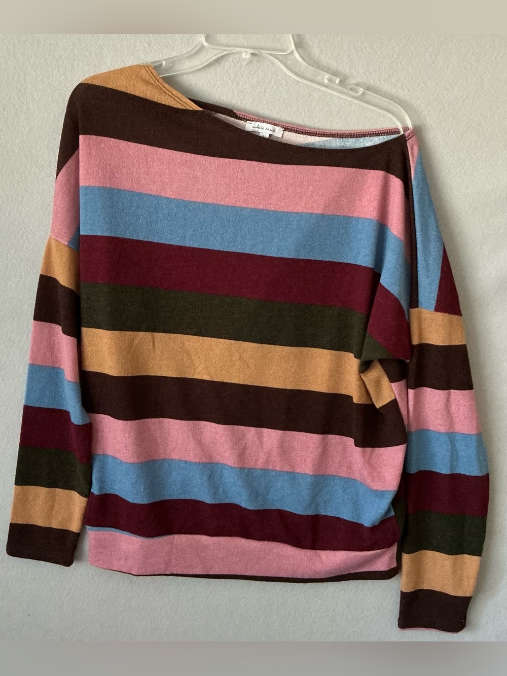 White Birch Colorblock Stripe Sweater Top L Kidcore Retro Slouchy Knit Boatneck